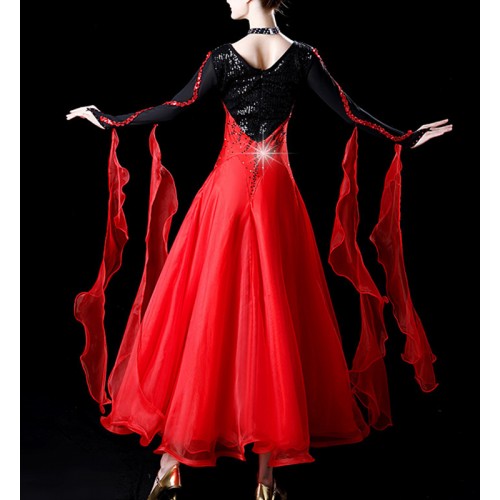 Black with red fuchsia competition ballroom dance dresses for women girls waltz tango flamenco competition dance dress with diamond for lady dance gown